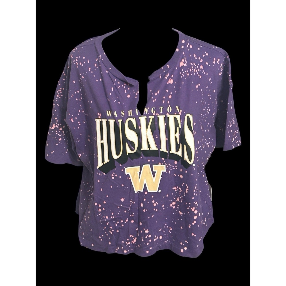 Washington Huskies Womens WEAR by Erin Andrews Purple Splatter Large T-Shirt NWT
